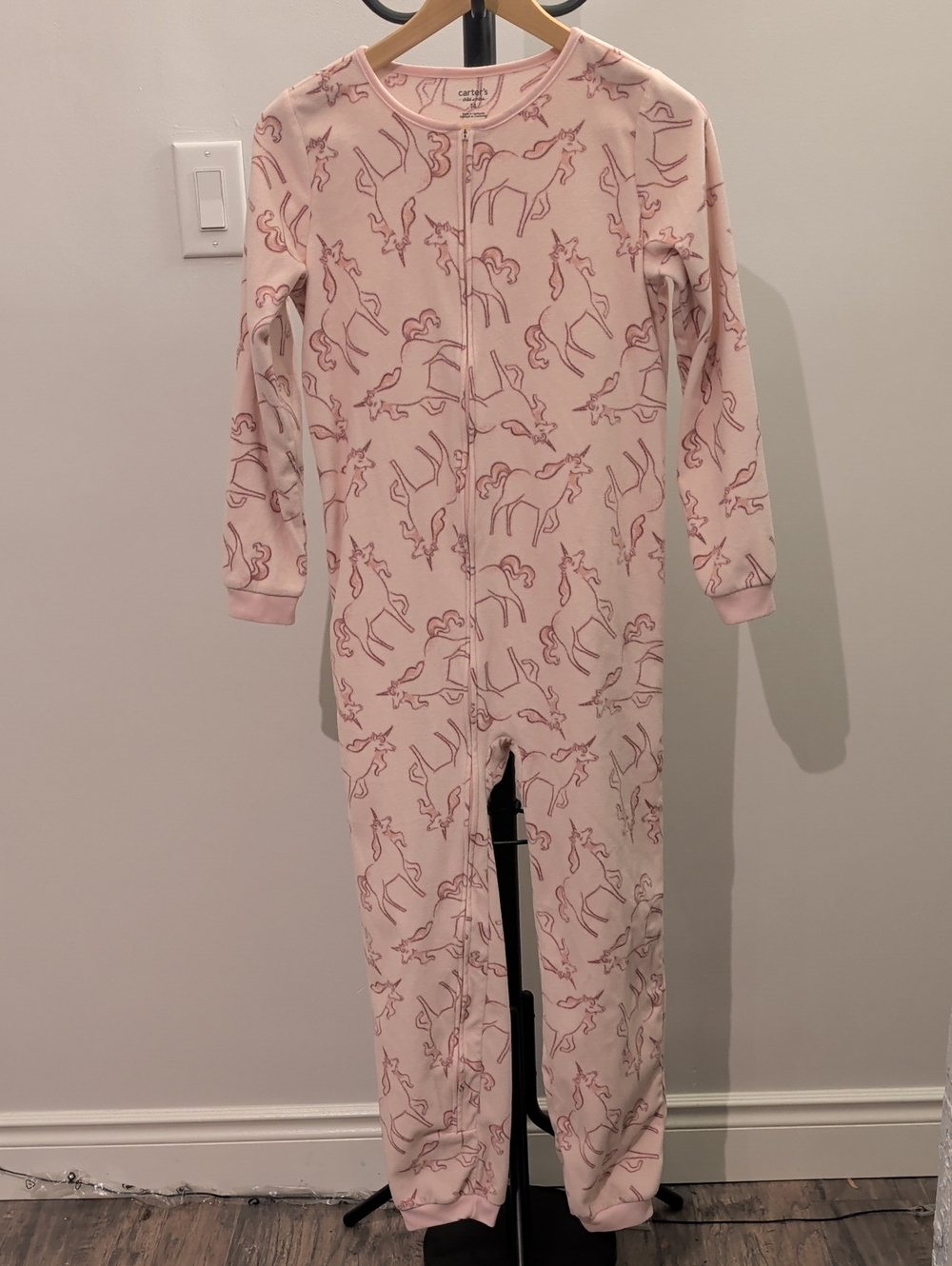 ​Carter's Child of Mine Girls Pink Unicorn Fleece Onesie Pajamas Size 14